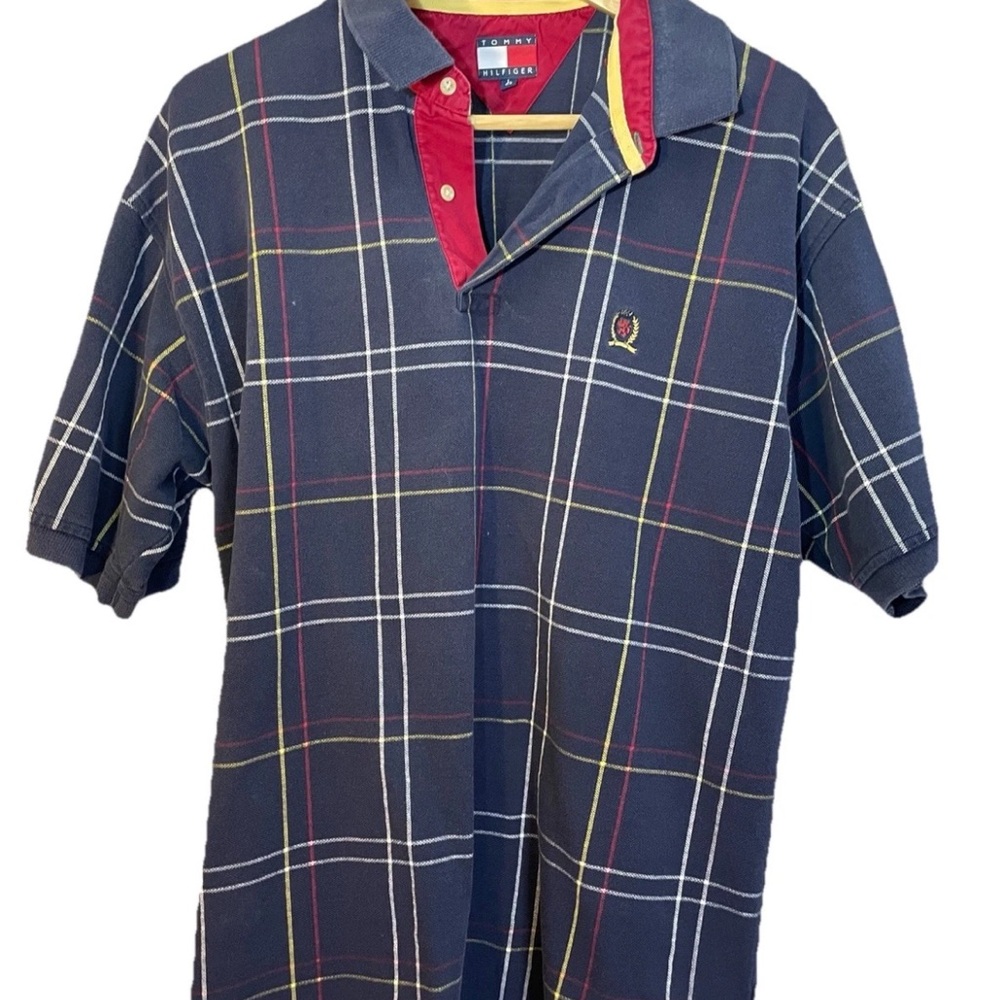 Vintage 90s Tommy Hilfiger Polo Shirt Mens Large Plaid Rugby Style Preppy Y2K